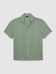 Reiss Mint Green Ando Jacquard-Stripe Cuban-Collar Shirt - Image 2 of 6