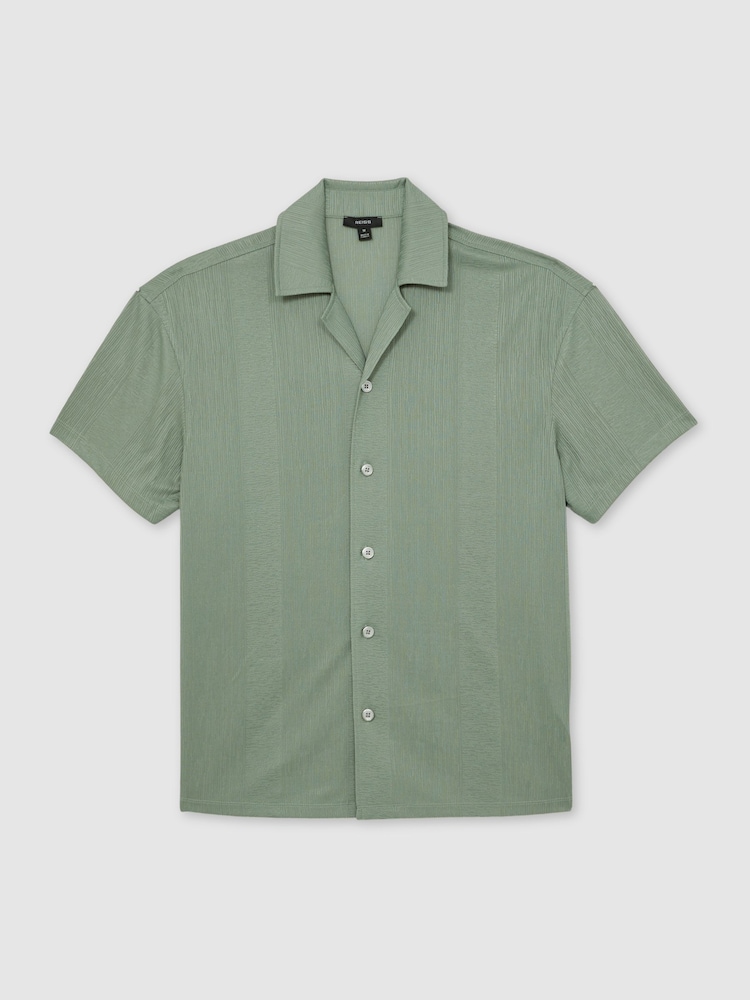 Reiss Mint Green Ando Jacquard-Stripe Cuban-Collar Shirt - Image 2 of 6