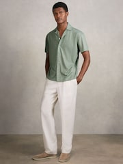 Reiss Mint Green Ando Jacquard-Stripe Cuban-Collar Shirt - Image 3 of 6
