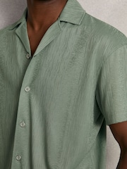Reiss Mint Green Ando Jacquard-Stripe Cuban-Collar Shirt - Image 4 of 6
