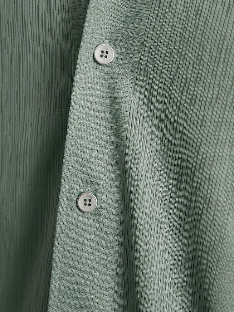 Reiss Mint Green Ando Jacquard-Stripe Cuban-Collar Shirt - Image 6 of 6