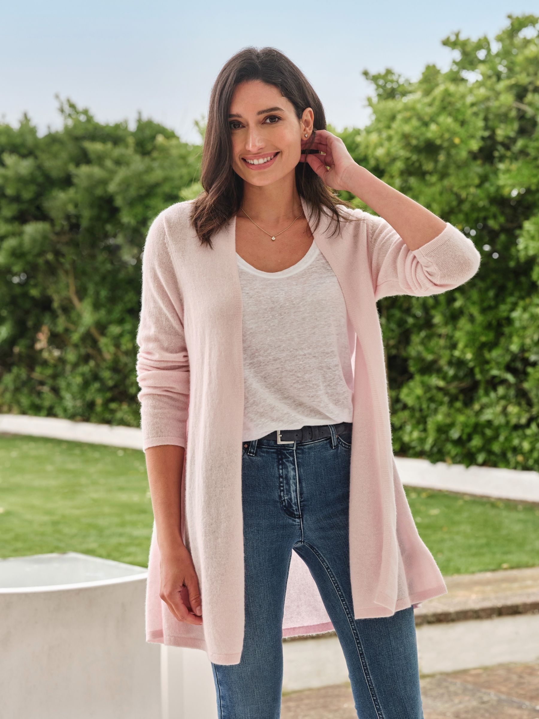 Buy Pure Collection Pink Gassato Swing Long Sleeve Cardigan from