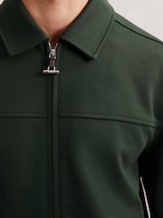 Reiss Dark Sage Green Hale Leather-Placket Interlock Sweatshirt - Image 3 of 7