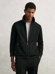 Reiss Black Newland Interlock Zip Through Overshirt - Image 1 of 6