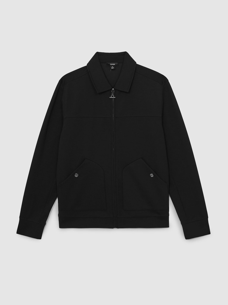 Reiss Black Newland Interlock Zip Through Overshirt - Image 2 of 6