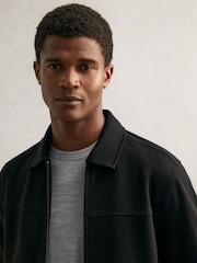 Reiss Black Newland Interlock Zip Through Overshirt - Image 3 of 6