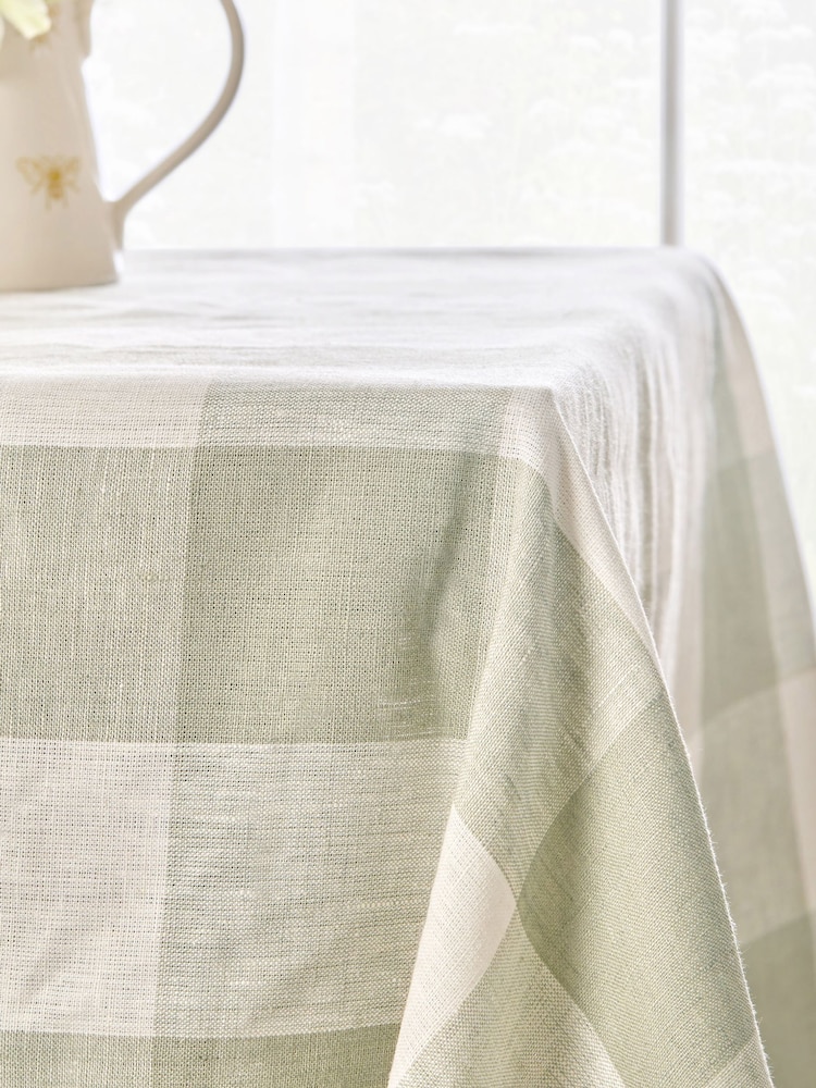 Sophie Allport Sage Green Gingham Linen Tablecloth - Image 2 of 3