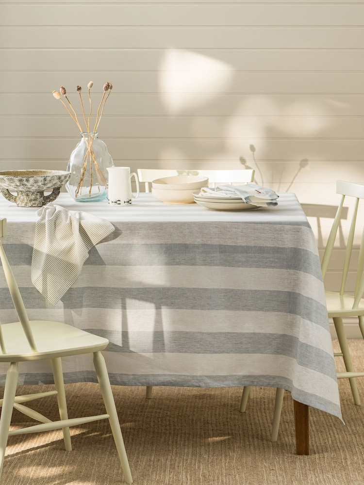 Sophie Allport Pale Blue Linen Witham Stripe Tablecloth - Image 1 of 4