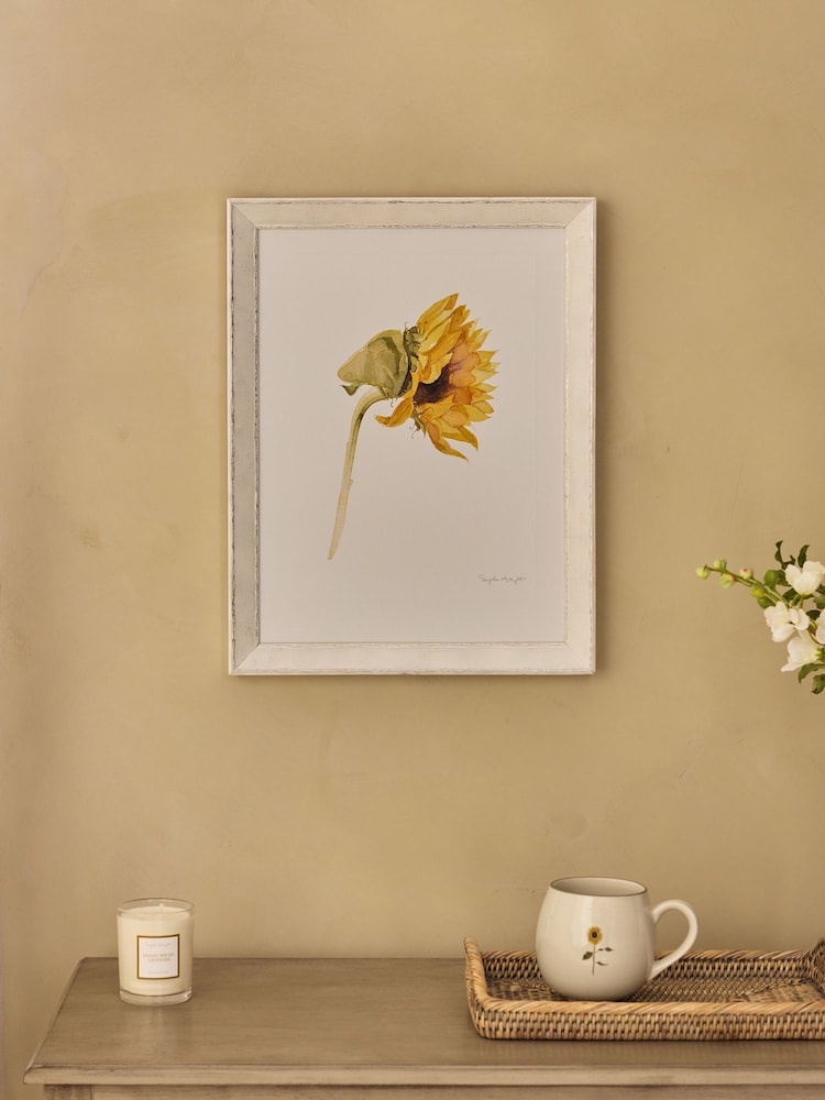 Sophie Allport Off White Sunflower Watercolour Print - Image 1 of 3