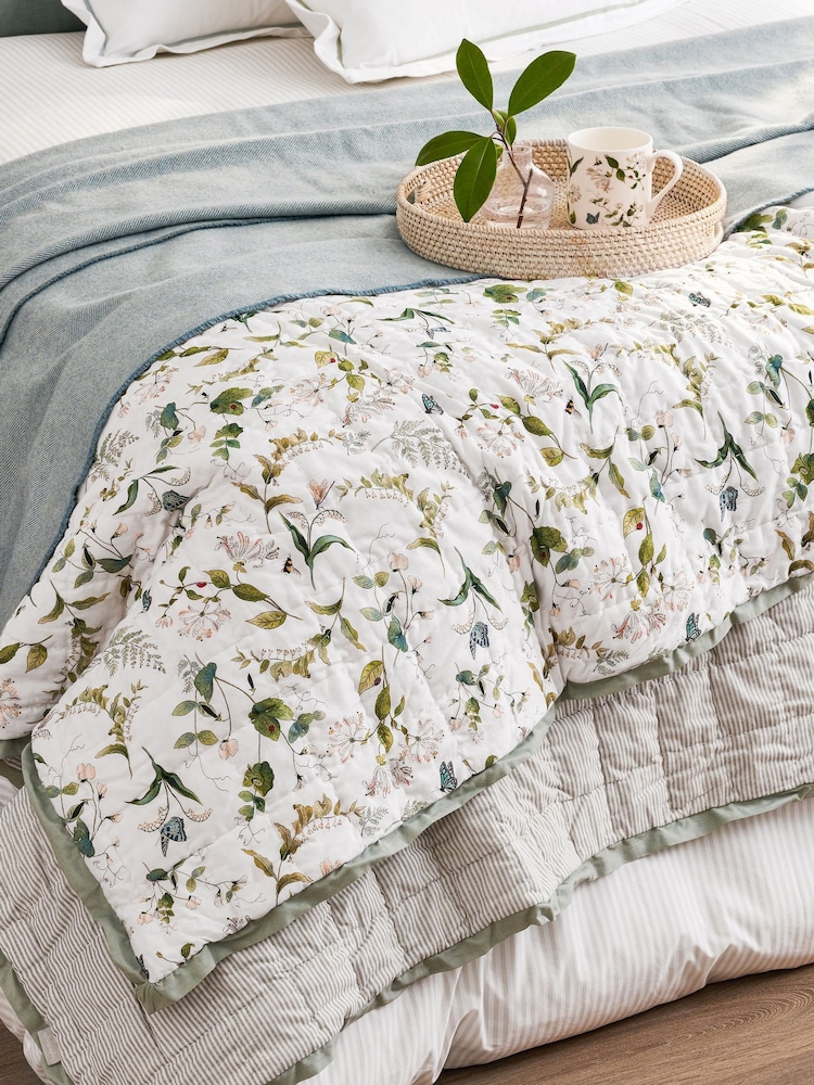 Sophie Allport Off White Wild Floral Quilted Throw - Image 1 of 6