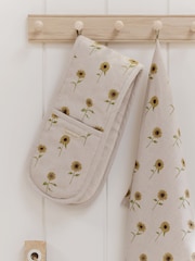 Sophie Allport Natural Linen Cotton Blend Sunflower Double Oven Glove - Image 1 of 3