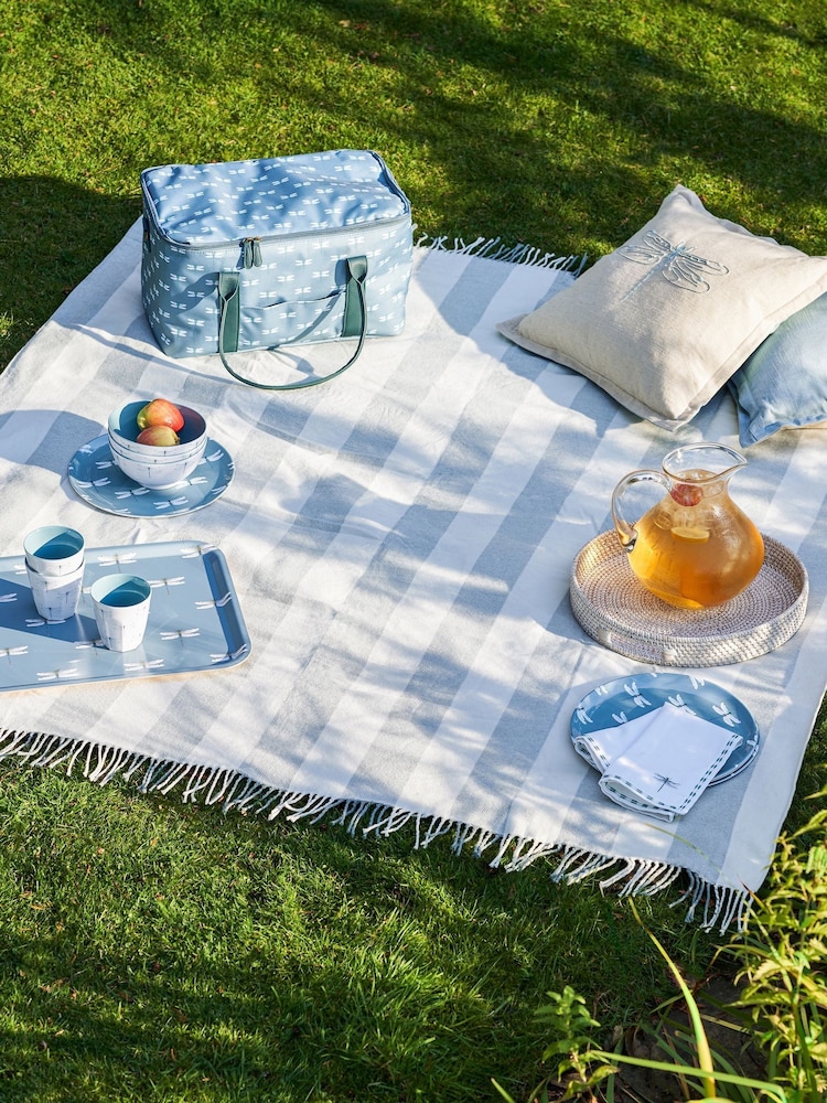 Sophie Allport Pale Blue Stripe Woven Picnic Blanket - Image 1 of 5
