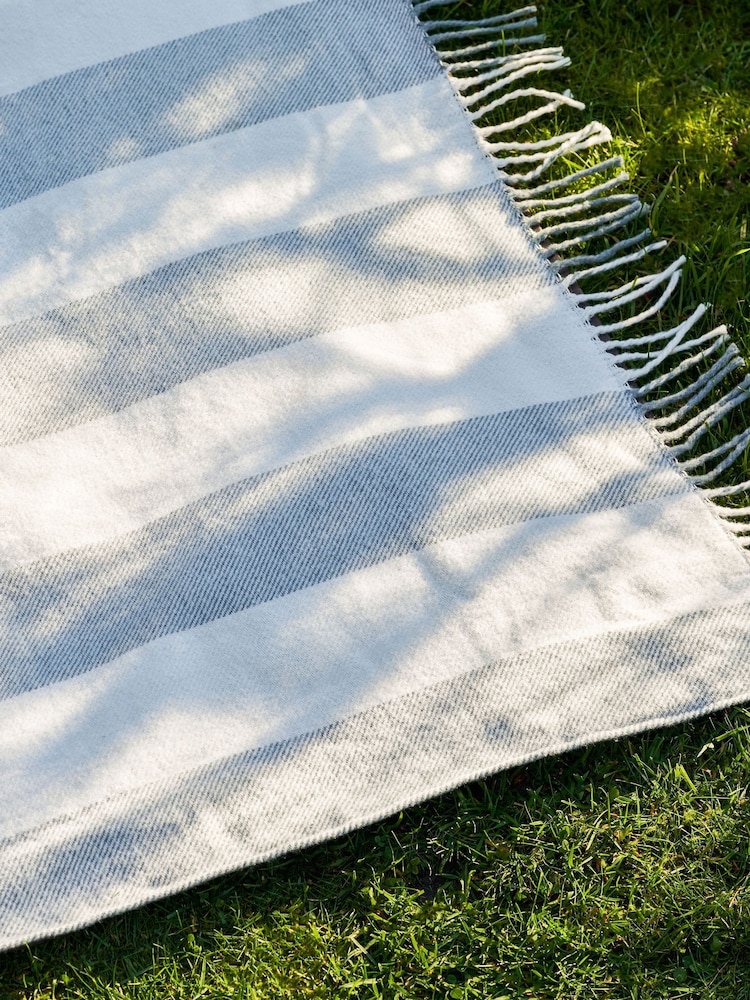 Sophie Allport Pale Blue Stripe Woven Picnic Blanket - Image 2 of 5