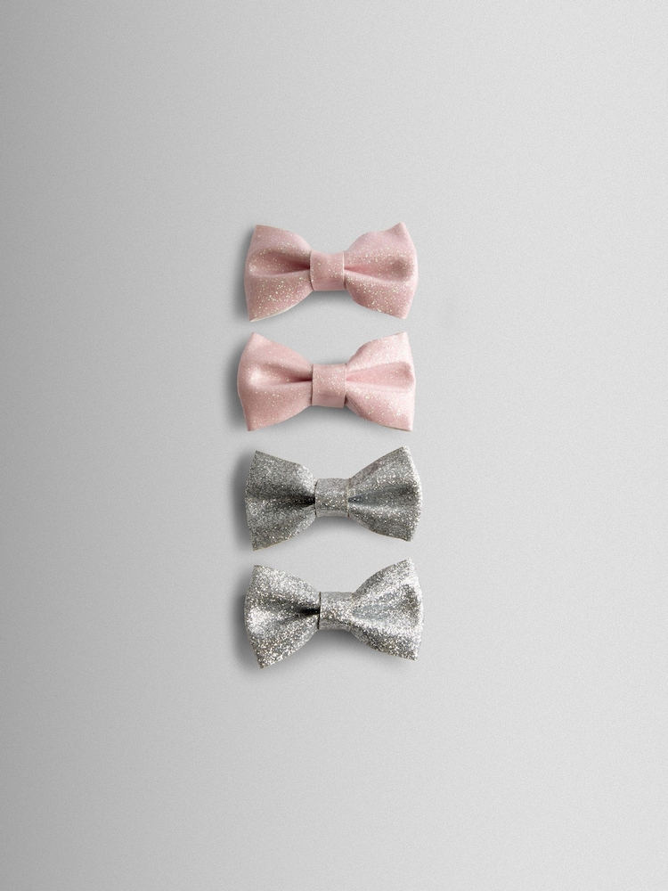 JoJo Maman Bébé Grey 4-Pack Glitter Bow Clips - Image 2 of 3 JoJo Maman Bébé Grey 4-Pack Glitter Bow Clips - Image 2 of 3