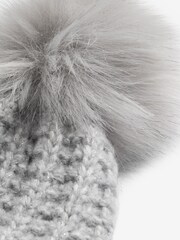 Lipsy Grey Shimmer Ribbed Pom Hat - Image 3 of 4