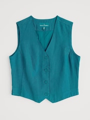 Seasalt Cornwall Teal Blue Blinker Linen Waistcoat - Image 4 of 5