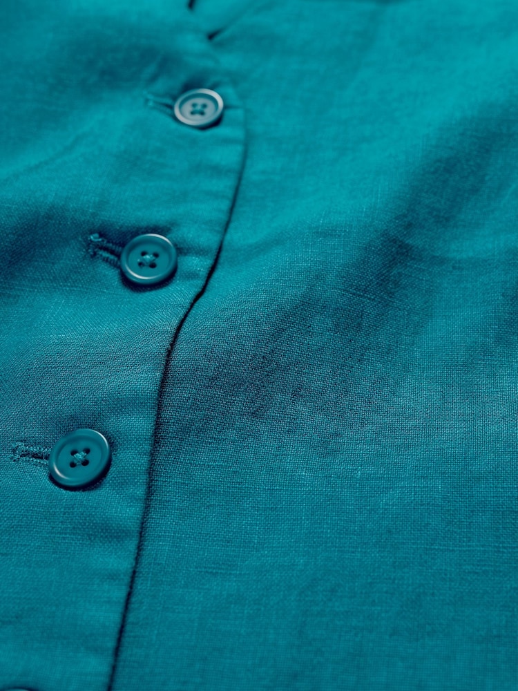 Seasalt Cornwall Teal Blue Blinker Linen Waistcoat - Image 5 of 5