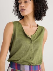 Seasalt Cornwall Green Carn Glaze 100% Linen Button Through Vest - Image 1 of 5