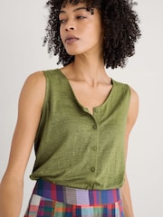 Seasalt Cornwall Green Carn Glaze 100% Linen Button Through Vest - Image 3 of 5