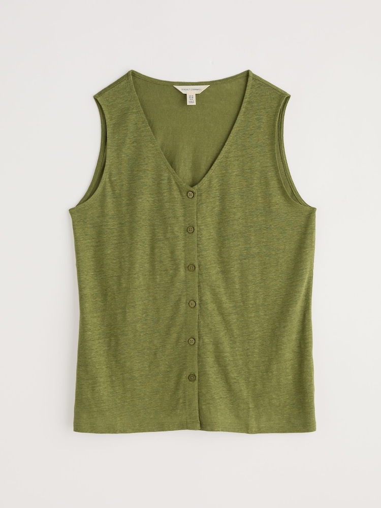 Seasalt Cornwall Green Carn Glaze 100% Linen Button Through Vest - Image 5 of 5 Seasalt Cornwall Green Carn Glaze 100% Linen Button Through Vest - Image 5 of 5