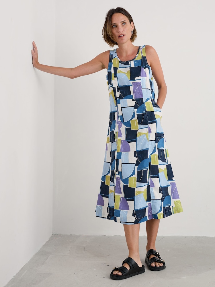 Seasalt Cornwall Blue Sleeveless Grass Wave 100% Linen Dress - Image 1 of 5 Seasalt Cornwall Blue Sleeveless Grass Wave 100% Linen Dress - Image 1 of 5