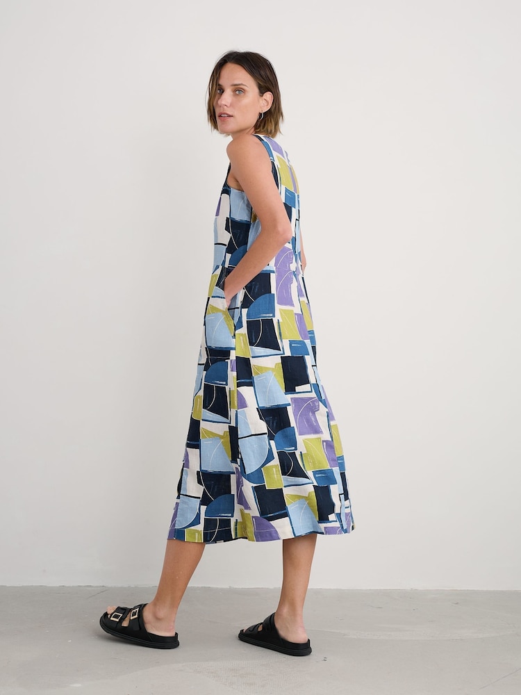Seasalt Cornwall Blue Sleeveless Grass Wave 100% Linen Dress - Image 2 of 5 Seasalt Cornwall Blue Sleeveless Grass Wave 100% Linen Dress - Image 2 of 5