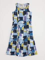 Seasalt Cornwall Blue Sleeveless Grass Wave 100% Linen Dress - Image 4 of 5