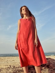 Seasalt Cornwall Orange Cresting Waves Sleeveless 100% Linen Dress - Image 1 of 11