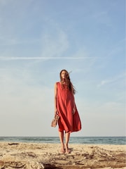 Seasalt Cornwall Orange Cresting Waves Sleeveless 100% Linen Dress - Image 2 of 11