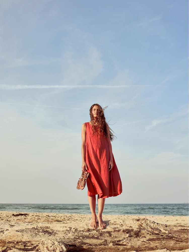 Seasalt Cornwall Orange Cresting Waves Sleeveless 100% Linen Dress - Image 2 of 11