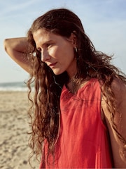 Seasalt Cornwall Orange Cresting Waves Sleeveless 100% Linen Dress - Image 4 of 11