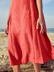 Seasalt Cornwall Orange Cresting Waves Sleeveless 100% Linen Dress - Image 5 of 11