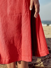 Seasalt Cornwall Orange Cresting Waves Sleeveless 100% Linen Dress - Image 6 of 11