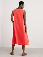 Seasalt Cornwall Orange Cresting Waves Sleeveless 100% Linen Dress - Image 7 of 11