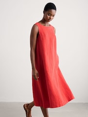 Seasalt Cornwall Orange Cresting Waves Sleeveless 100% Linen Dress - Image 9 of 11