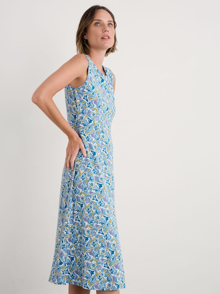 Seasalt Cornwall Blue Sweet Violet Jersey Midi Dress - Image 1 of 5