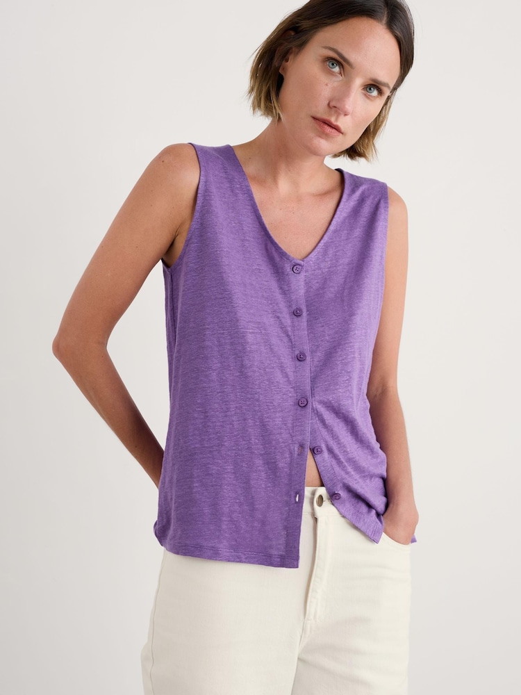Seasalt Cornwall Purple Carn Glaze 100% Linen Button Through Vest - Image 1 of 5