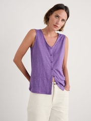Seasalt Cornwall Purple Carn Glaze 100% Linen Button Through Vest - Image 4 of 5