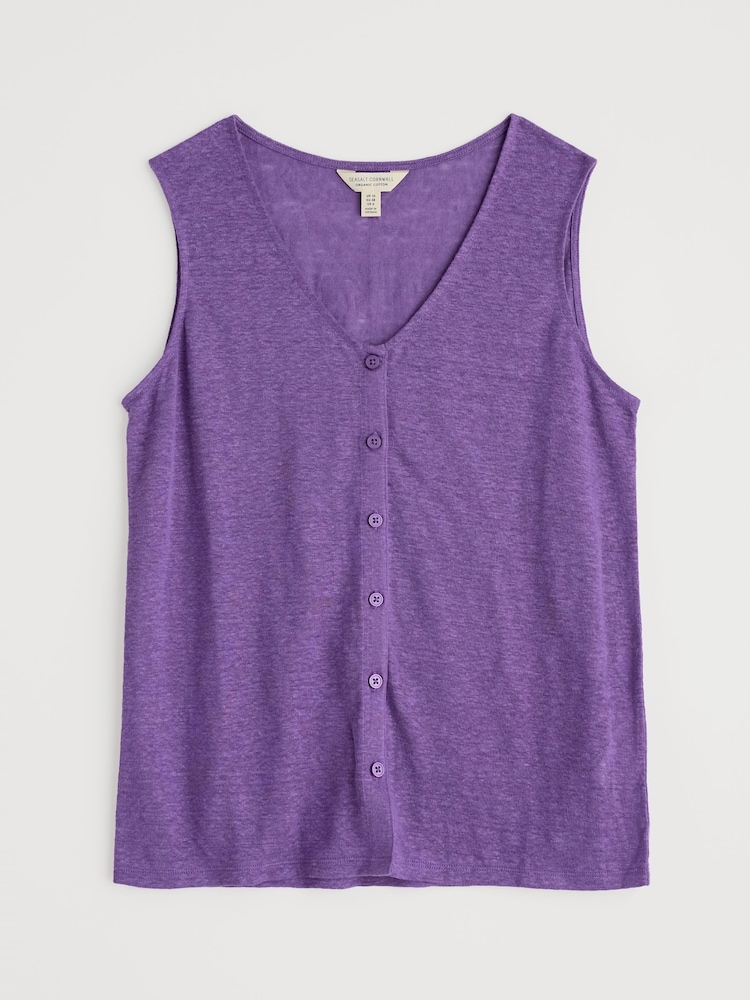 Seasalt Cornwall Purple Carn Glaze 100% Linen Button Through Vest - Image 5 of 5 Seasalt Cornwall Purple Carn Glaze 100% Linen Button Through Vest - Image 5 of 5