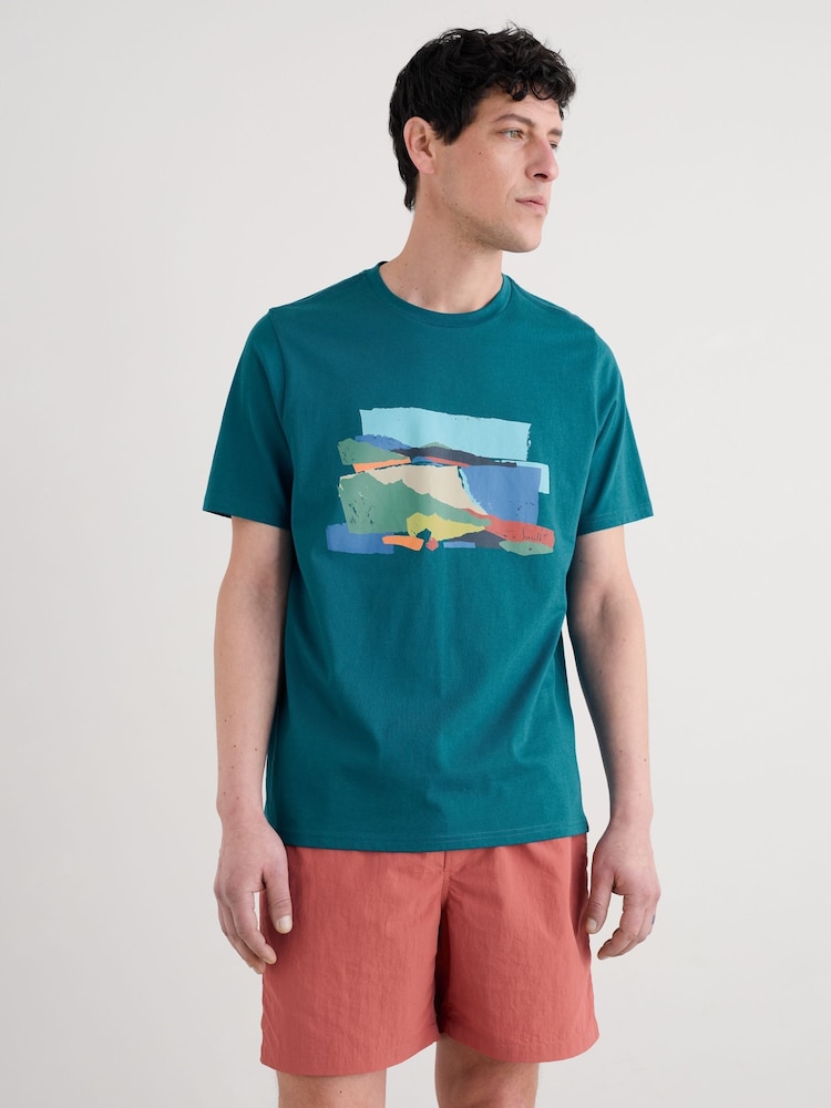 Seasalt Cornwall Teal Blue Mens Midwatch 100% Cotton T-Shirt - Image 1 of 5