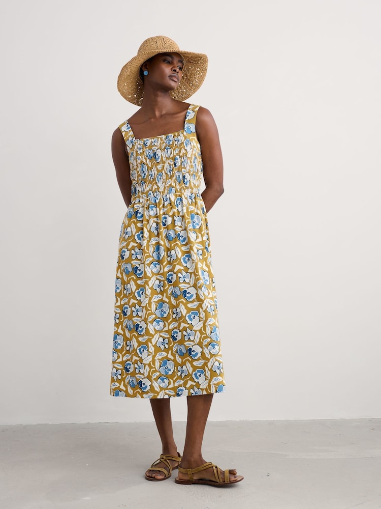 Seasalt Cornwall Yellow Summer Buoy Jersey Smocked Dress - Image 1 of 1 Seasalt Cornwall Yellow Summer Buoy Jersey Smocked Dress - Image 1 of 1