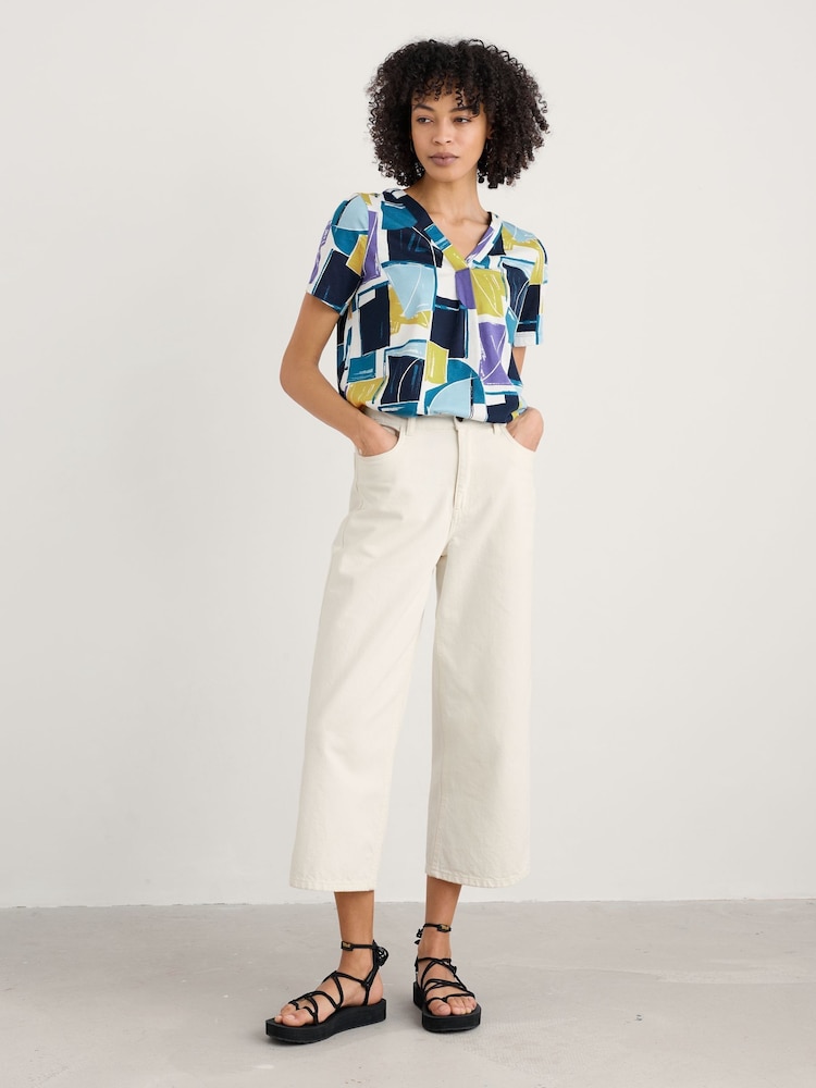 Seasalt Cornwall Light Blue Barnoon Jersey Printed Short-Sleeve Blouses - Image 1 of 5