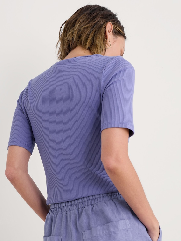 Seasalt Cornwall Purple Gorse Lane Rib T-Shirt - Image 2 of 7 Seasalt Cornwall Purple Gorse Lane Rib T-Shirt - Image 2 of 7