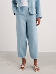 Seasalt Cornwall Coral Blue Noweth 100% Linen Trousers - Image 2 of 5