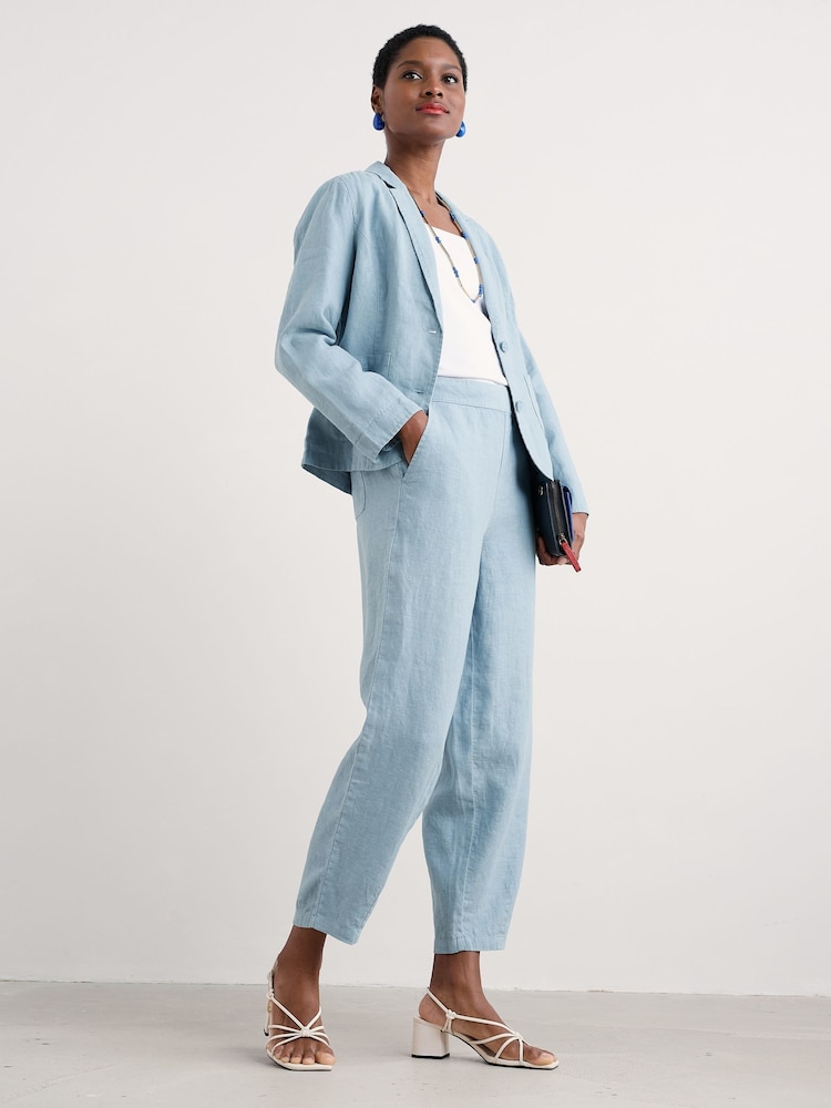 Seasalt Cornwall Coral Blue Noweth 100% Linen Trousers - Image 2 of 5