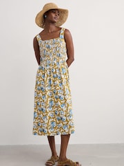 Seasalt Cornwall Yellow Petite Summer Buoy Jersey Smocked Dress - Image 1 of 5
