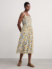 Seasalt Cornwall Yellow Petite Summer Buoy Jersey Smocked Dress - Image 3 of 5