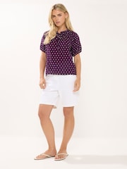 M&Co Purple Petite Dobby Short Sleeve Boho Shirt - Image 2 of 5