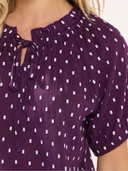 M&Co Purple Petite Dobby Short Sleeve Boho Shirt - Image 4 of 5