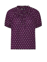 M&Co Purple Petite Dobby Short Sleeve Boho Shirt - Image 5 of 5